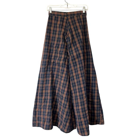 Super Wide Leg Pants Plaid High Waist SHEIN Navy & Tan Womens Size 4 - Picture 6 of 8
